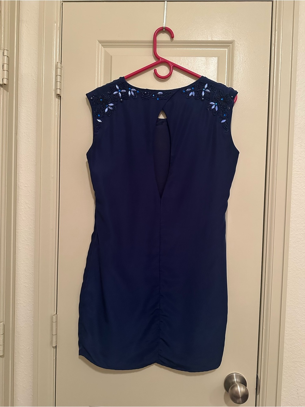 Francesca's Collections Navy Beaded Cap-Sleeve Mini Dress